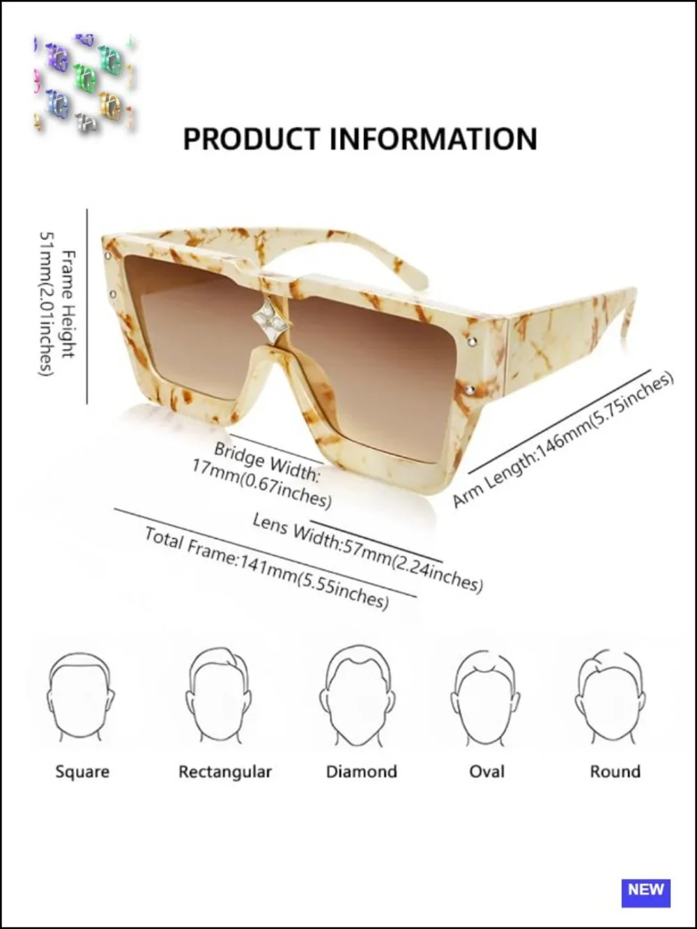 Trendy Rimless Black Metal Sunglasses Oversized Y2K UV Protection Polarized
